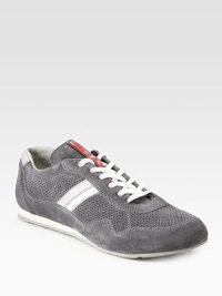 The pinnacle of fine weekend comfort, crafted in perforated suede with contrast leather detail. Leather liningPadded insoleRubber soleImported The pinnacle of fine weekend comfort, crafted in perforated suede with contrast leather detail. Leather liningPadded insoleRubber soleImported