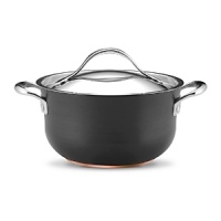 This Nouvelle cookware collection from Anolon features hard-anodized construction in a versatile, elegant shape for perfectly even heating and exceptional cooking performance. Each piece is designed with a double full cap base with a copper core for optimum heat control, and two layers of ultradurable aluminum. A magnetized stainless-steel base makes the cookware suitable for all stovetops, including induction. Restaurant-tested Autograph® 2 nonstick interiors ensure easy, clean release, and cast stainless-steel handles secured with sturdy dual rivets make each piece easy to maneuver and transport. This Nouvelle cookware collection from Anolon features hard-anodized construction in a versatile, elegant shape for perfectly even heating and exceptional cooking performance. Each piece is designed with a double full cap base with a copper core for optimum heat control, and two layers of ultradurable aluminum. A magnetized stainless-steel base makes the cookware suitable for all stovetops, including induction. Restaurant-tested Autograph® 2 nonstick interiors ensure easy, clean release, and cast stainless-steel handles secured with sturdy dual rivets make each piece easy to maneuver and transport.