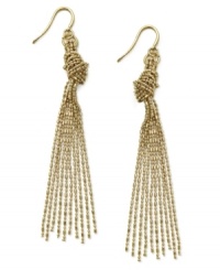 Get all tied up in knots. Alfani's wispy drop earrings feature gold tone mixed metal chains on earwire. Approximate drop: 2-1/2 inches.