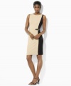A chic two-toned design lends graphic appeal to Lauren Ralph Lauren's stylish sheath dress, finished with sleek hardware for a hint of equestrian inspiration. (Clearance)