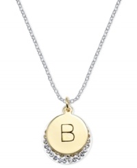Letter perfection. This sterling silver necklace holds a pendant set in 14k gold and sterling silver plated topped with a B and adorned with crystal for a stunning statement. Approximate length: 18 inches. Approximate drop: 7/8 inch. Approximate drop width: 5/8 inch. Letter perfection. This sterling silver necklace holds a pendant set in 14k gold and sterling silver plated topped with a B and adorned with crystal for a stunning statement. Approximate length: 18 inches. Approximate drop: 7/8 inch. Approximate drop width: 5/8 inch.