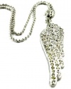 City Gypsies Gorgeous X-Large Ice Crystal Covered Angel Wings Charm Necklace Set Silver Tone