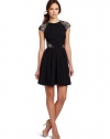 erin Erin Fetherston Women's Fit and Flare Dress with Lace, Black, 6