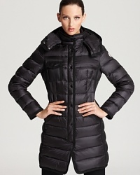 Moncler's Hermine down coat is a timeless silhouette, updated with grosgrain trim for a subtle yet unique touch. This style keeps out the cold with good looks intact. Moncler's Hermine down coat is a timeless silhouette, updated with grosgrain trim for a subtle yet unique touch. This style keeps out the cold with good looks intact.