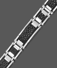 For the stylish sportsman. This accent piece is perfect for the outdoors or the average workday. Crafted in stainless steel, men's bracelet features chic leather accents. Approximate length: 8-1/2 inches. For the stylish sportsman. This accent piece is perfect for the outdoors or the average workday. Crafted in stainless steel, men's bracelet features chic leather accents. Approximate length: 8-1/2 inches.