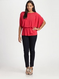 The epitome of feminine, a matte jersey design with chic, split sleeves and a comfortable elasticized waist that creates a flattering silhouette.Round neckSplit sleevesElasticized waistPull-on styleAbout 26 from shoulder to hem96% polyester/4% elastaneDry cleanImported The epitome of feminine, a matte jersey design with chic, split sleeves and a comfortable elasticized waist that creates a flattering silhouette.Round neckSplit sleevesElasticized waistPull-on styleAbout 26 from shoulder to hem96% polyester/4% elastaneDry cleanImported
