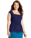 Snag a sleeker looking shape with Style&co.'s cap sleeve plus size top, featuring a flattering ruched front.