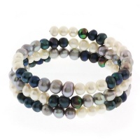 Flexible Multi-Color Genuine Freshwater Cultured Pearl 3 Row Wrap Bracelet Flexible Multi-Color Genuine Freshwater Cultured Pearl 3 Row Wrap Bracelet