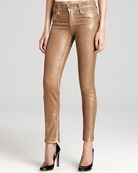 With a coated metallic finish, True Religion's Halle skinny jeans bring in the season with festive style. With a coated metallic finish, True Religion's Halle skinny jeans bring in the season with festive style.