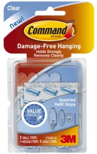 Command Assorted Refill Strips, Clear, 8-Small Strip, 4-Medium Strip, 4-Large Strip