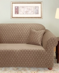 An all-over ogee print presents exotic, transformative design for your furniture in the Marrakesh Stretch slipcover. Due to its remarkable stretchability, it adjusts to any arm width and uniquely-contoured furniture with ease. An all-over ogee print presents exotic, transformative design for your furniture in the Marrakesh Stretch slipcover. Due to its remarkable stretchability, it adjusts to any arm width and uniquely-contoured furniture with ease.