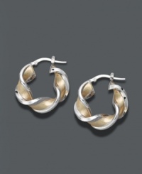 Add a twist to tie your look together. Chic hoop earrings in 14k gold and 14k white gold add a delightful touch to any outfit. Approximate diameter: 1 inch. Add a twist to tie your look together. Chic hoop earrings in 14k gold and 14k white gold add a delightful touch to any outfit. Approximate diameter: 1 inch.