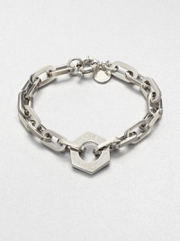 A logo accented nut charm sits on a narrow, chain link design. Rhodium-plated brassLength, about 7.6Charm size, about .75Spring ring closureImported A logo accented nut charm sits on a narrow, chain link design. Rhodium-plated brassLength, about 7.6Charm size, about .75Spring ring closureImported
