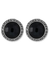 Punctuate your style. Circular button studs by Genevieve & Grace feature faceted onyx (14 ct. t.w.) encircled by glittering marcasite. Set in sterling silver with an omega clip-on backing for non-pierced ears. Approximate diameter: 13/16 inch. Punctuate your style. Circular button studs by Genevieve & Grace feature faceted onyx (14 ct. t.w.) encircled by glittering marcasite. Set in sterling silver with an omega clip-on backing for non-pierced ears. Approximate diameter: 13/16 inch.