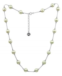 From the island of Mallorca, Spain, this delicate sterling silver chain with organic man-made pearls (8 mm) gives you a lot of look for a great price. Approximate length: 17 inches. From the island of Mallorca, Spain, this delicate sterling silver chain with organic man-made pearls (8 mm) gives you a lot of look for a great price. Approximate length: 17 inches.