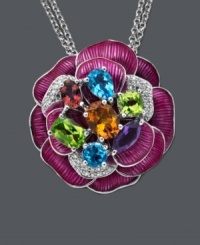 Spring is in bloom! Adorn your neckline with Town & Country's vibrant flower for a sweet look. Crafted in sterling silver, necklace features multiple sparkling gemstones, including diamonds (1/5 ct. t.w.), peridot (1-9/10 ct. t.w.), citrine (1 ct. t.w.), blue topaz (1-1/3 ct. t.w.), pink tourmaline (3/8 ct. t.w.), and amethyst (1/2 ct. t.w.). Approximate length: 18 inches. Approximate drop: 1 inch. Spring is in bloom! Adorn your neckline with Town & Country's vibrant flower for a sweet look. Crafted in sterling silver, necklace features multiple sparkling gemstones, including diamonds (1/5 ct. t.w.), peridot (1-9/10 ct. t.w.), citrine (1 ct. t.w.), blue topaz (1-1/3 ct. t.w.), pink tourmaline (3/8 ct. t.w.), and amethyst (1/2 ct. t.w.). Approximate length: 18 inches. Approximate drop: 1 inch.