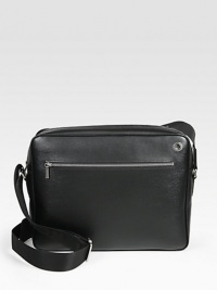 Zippered messenger bag, made of Italian leather with subtle, print jacquard lining and ruthenium-plated metal accents.Zip closureAdjustable shoulder strapExternal zip pocketInterior slip compartmentsLeather13¾W x 10½H x 3¾DMade in Italy Zippered messenger bag, made of Italian leather with subtle, print jacquard lining and ruthenium-plated metal accents.Zip closureAdjustable shoulder strapExternal zip pocketInterior slip compartmentsLeather13¾W x 10½H x 3¾DMade in Italy