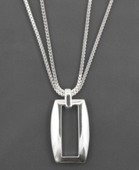 Hang these sleek and sexy strands around your neck for double the elegance. This open rectangular silver-plated drop pendant hangs from two silver plated chains in this modern necklace from designer AK Anne Klein. Measures 24 inches long. Hang these sleek and sexy strands around your neck for double the elegance. This open rectangular silver-plated drop pendant hangs from two silver plated chains in this modern necklace from designer AK Anne Klein. Measures 24 inches long.