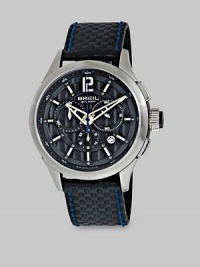 EXCLUSIVELY AT SAKS. A sleek timepiece designed with renowned Swiss precision in stainless steel with an applied grate and textured leather strap. Round bezel Quartz movement Three-eye chronograph functionality Water resistant Date function at 4 o'clock Second hand Stainless steel case: 44mm (1.73) Textured leather strap Deployment clasp Made in Switzerland EXCLUSIVELY AT SAKS. A sleek timepiece designed with renowned Swiss precision in stainless steel with an applied grate and textured leather strap. Round bezel Quartz movement Three-eye chronograph functionality Water resistant Date function at 4 o'clock Second hand Stainless steel case: 44mm (1.73) Textured leather strap Deployment clasp Made in Switzerland
