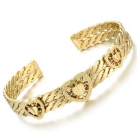 14k Yellow Gold Plated Woven Bangle Cuff Bracelet with Heart Charms 14k Yellow Gold Plated Woven Bangle Cuff Bracelet with Heart Charms