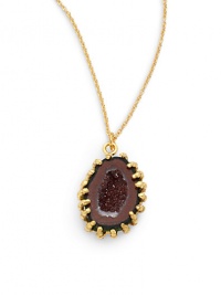 THE LOOKBaby geode pendantTextured prong setting18k yellow goldplated brassHook claspTHE MEASUREMENTPendant length, about .75Length, about 20ORIGINMade in USA THE LOOKBaby geode pendantTextured prong setting18k yellow goldplated brassHook claspTHE MEASUREMENTPendant length, about .75Length, about 20ORIGINMade in USA