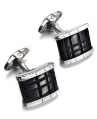 Sleek & refined. These rectangular-shaped cuff links make the favorite accent to his best work shirt. Crafted in sterling silver, an engraved onyx stone decorates the center (10-3/4 ct. t.w.). Approximate length: 13/16 inch. Approximate width: 5/8 inch. Sleek & refined. These rectangular-shaped cuff links make the favorite accent to his best work shirt. Crafted in sterling silver, an engraved onyx stone decorates the center (10-3/4 ct. t.w.). Approximate length: 13/16 inch. Approximate width: 5/8 inch.