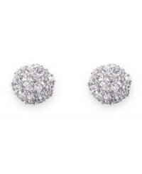 Glamour for every occasion, day or night. Swarovski's Emma button earrings elegantly glitter with crystal pave. Set in rhodium-plated mixed metal. Approximate diameter: 1/4 inch. Glamour for every occasion, day or night. Swarovski's Emma button earrings elegantly glitter with crystal pave. Set in rhodium-plated mixed metal. Approximate diameter: 1/4 inch.