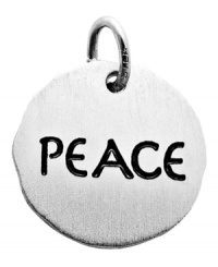 Give peace a chance. Rembrandt's symbolically stylish round tag charm is crafted from sterling silver and features the engraved word PEACE. Approximate drop: 1 inch. Give peace a chance. Rembrandt's symbolically stylish round tag charm is crafted from sterling silver and features the engraved word PEACE. Approximate drop: 1 inch.