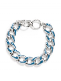 GUESS Silver-Tone Chain Link Bracelet With Blu, POP COLOR