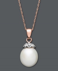 Polished perfection. This classic pendant features a cultured freshwater pearl (9-10 mm) capped with sparkling diamond accents. Setting and chain crafted in 14k rose gold. Approximate length: 18 inches. Approximate drop: 3/4 inch. Polished perfection. This classic pendant features a cultured freshwater pearl (9-10 mm) capped with sparkling diamond accents. Setting and chain crafted in 14k rose gold. Approximate length: 18 inches. Approximate drop: 3/4 inch.