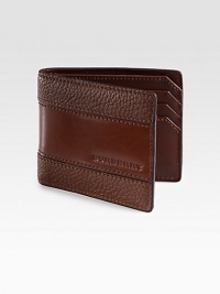 The perfect blend of smooth and grained leather is shaped in a heritage-inspired hipfold wallet with one billfold compartment and angled card slots.One billfold compartmentSix card slotsLeather3W x 4HImported The perfect blend of smooth and grained leather is shaped in a heritage-inspired hipfold wallet with one billfold compartment and angled card slots.One billfold compartmentSix card slotsLeather3W x 4HImported