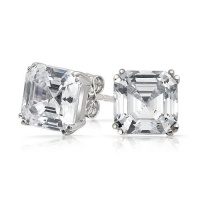 Fathers Day Gifts Bling Jewelry Mens CZ Square Asscher Cut Stud Earrings 925 Sterling Silver 5mm