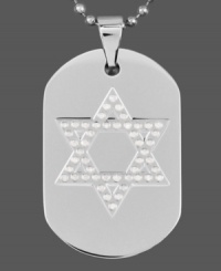 Symbolically stylish. This intricate dog tag pendant for men features a Star of David design crafted from round-cut diamonds (1/2 ct. t.w.). Set in stainless steel. Approximate length: 24 inches. Approximate drop length: 1-3/4 inches. Approximate drop width: 1 inch. Symbolically stylish. This intricate dog tag pendant for men features a Star of David design crafted from round-cut diamonds (1/2 ct. t.w.). Set in stainless steel. Approximate length: 24 inches. Approximate drop length: 1-3/4 inches. Approximate drop width: 1 inch.