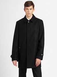 Crafted from a remarkable wool blend, this classic car coat has a smart covered placket for a polished finish.Button frontSide slash pocketsBack ventFully linedAbout 35 from shoulder to hemWool/nylonDry cleanImported Crafted from a remarkable wool blend, this classic car coat has a smart covered placket for a polished finish.Button frontSide slash pocketsBack ventFully linedAbout 35 from shoulder to hemWool/nylonDry cleanImported