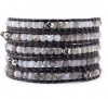 Chan Luu Grey Botswana Agate Silver Skull Wrap Bracelet on Natural Grey Leather