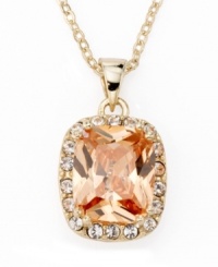 Decorate your neckline with rich, warm colors. Necklace by City by City features a rectangular champagne-colored cubic zirconia (8-5/8 ct. t.w.) set in gold tone mixed metal and accented by round-cut clear cubic zirconias. Approximate length: 15 inches + 3-inch extender. Approximate drop: 3/4 inch. Decorate your neckline with rich, warm colors. Necklace by City by City features a rectangular champagne-colored cubic zirconia (8-5/8 ct. t.w.) set in gold tone mixed metal and accented by round-cut clear cubic zirconias. Approximate length: 15 inches + 3-inch extender. Approximate drop: 3/4 inch.