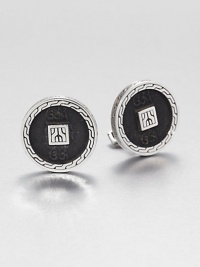 From the Classic Chain Collection. With the look of ancient coins, discs of blackened silver sit handsomely within carved settings of polished sterling silver.Sterling silverSwivel backMade in Bali From the Classic Chain Collection. With the look of ancient coins, discs of blackened silver sit handsomely within carved settings of polished sterling silver.Sterling silverSwivel backMade in Bali