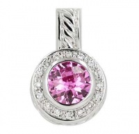 .925 Sterling Silver 10mm Chess cut Pink cubic Zirconia Pendant .925 Sterling Silver 10mm Chess cut Pink cubic Zirconia Pendant