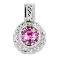 .925 Sterling Silver 10mm Chess cut Pink cubic Zirconia Pendant