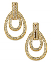 A welcome addition. This pair of door knocker-styled earrings from Eliot Danori is crafted from 18k gold-plated brass with crystal accents adding luster. Approximate drop: 1 inch. A welcome addition. This pair of door knocker-styled earrings from Eliot Danori is crafted from 18k gold-plated brass with crystal accents adding luster. Approximate drop: 1 inch.