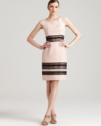Sheer silk stripes punctuate a crisp BOSS Black sheath dress for a classic style infused with modern edge. Polish off the look with nude sandals for effortless elegance. Sheer silk stripes punctuate a crisp BOSS Black sheath dress for a classic style infused with modern edge. Polish off the look with nude sandals for effortless elegance.