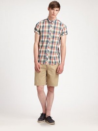 Classic cotton madras plaid with embroidered logo detail on the chest.Button-down collarButton frontShort sleevesTopstitched seamsCottonMachine washImported Classic cotton madras plaid with embroidered logo detail on the chest.Button-down collarButton frontShort sleevesTopstitched seamsCottonMachine washImported