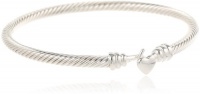 Sterling Silver Plated Heart Cable Bangle Bracelet Sterling Silver Plated Heart Cable Bangle Bracelet