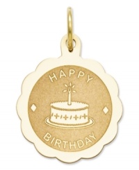 The perfect birthday gift to commemorate the day. This sweet charm features the words Happy Birthday in polished and satin 14k gold. Chain not included. Approximate length: 4/5 inch. Approximate width: 1/2 inch. The perfect birthday gift to commemorate the day. This sweet charm features the words Happy Birthday in polished and satin 14k gold. Chain not included. Approximate length: 4/5 inch. Approximate width: 1/2 inch.
