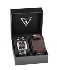 Have options with this interchangeable watch set from GUESS. Have options with this interchangeable watch set from GUESS.