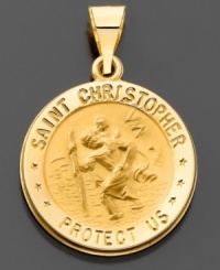 Keep your faith close to your heart. This detailed St. Christopher Medal pendant and matching chain is set in 14k gold. Approximate length: 1 inch. Chain not included. Keep your faith close to your heart. This detailed St. Christopher Medal pendant and matching chain is set in 14k gold. Approximate length: 1 inch. Chain not included.