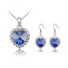 Contessa Bella Fancy Genuine 18k White Gold Plated Blue and Clear Swarovski Austrian Crystal Heart Pendant Women Necklace and Earrings Set Elegant Silver Color Crystal Jewelry N9910