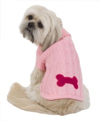 Fashion Pet Bone Patch Small Cable Dog Sweater, Pink Fashion Pet Bone Patch Small Cable Dog Sweater, Pink
