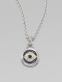 Textured links of sterling silver hold a protective evil eye charm, radiantly formed of white, blue and black sapphires with a touch of 18k gold. Sapphires Sterling silver and 18k yellow gold Chain length, about 17 Pendant diameter, about ½ Heart-shaped lobster clasp Made in USA Textured links of sterling silver hold a protective evil eye charm, radiantly formed of white, blue and black sapphires with a touch of 18k gold. Sapphires Sterling silver and 18k yellow gold Chain length, about 17 Pendant diameter, about ½ Heart-shaped lobster clasp Made in USA