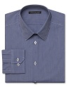 The subtle fine-stripe pattern, contrast stitching detail and slim silhouette of this dress shirt all combine for a modern, professional look you can wear to the office and to dinner.